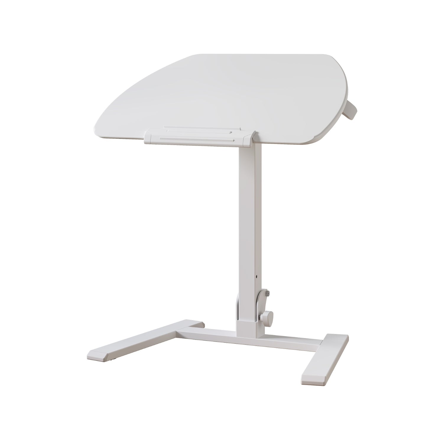 All-white portable standing desk with adjustable height and angled desktop β ideal for minimalist workspaces or home use.