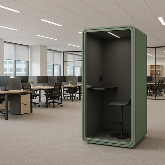 SpacePod Solo - Olive Green and Dark Gray Fabric with Furniture